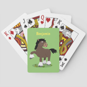 Cute Clydesdale draught horse cartoon illustration Poker Cards