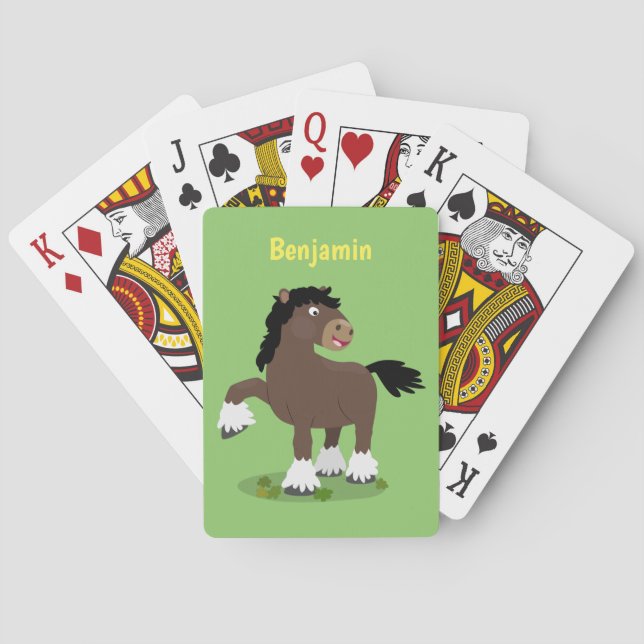 Cute Clydesdale draught horse cartoon illustration Poker Cards (Back)