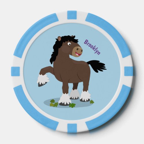 Cute Clydesdale draught horse cartoon illustration Poker Chips