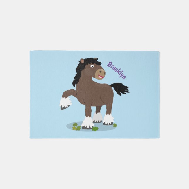 Cute Clydesdale draught horse cartoon illustration Rug (Front)