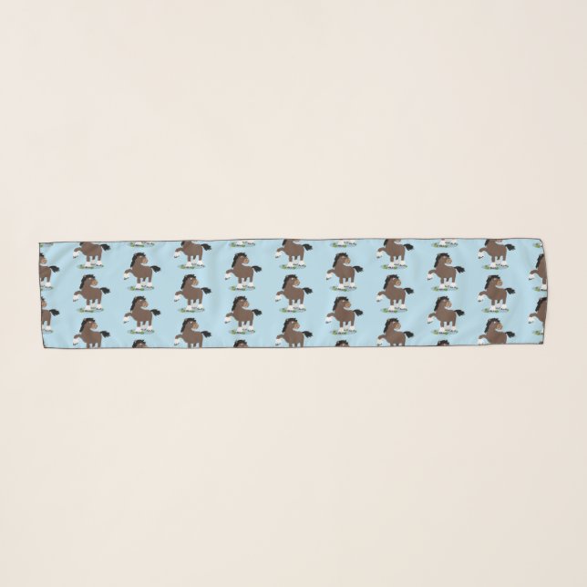 Cute Clydesdale draught horse cartoon illustration Scarf (Front (Horizontal))