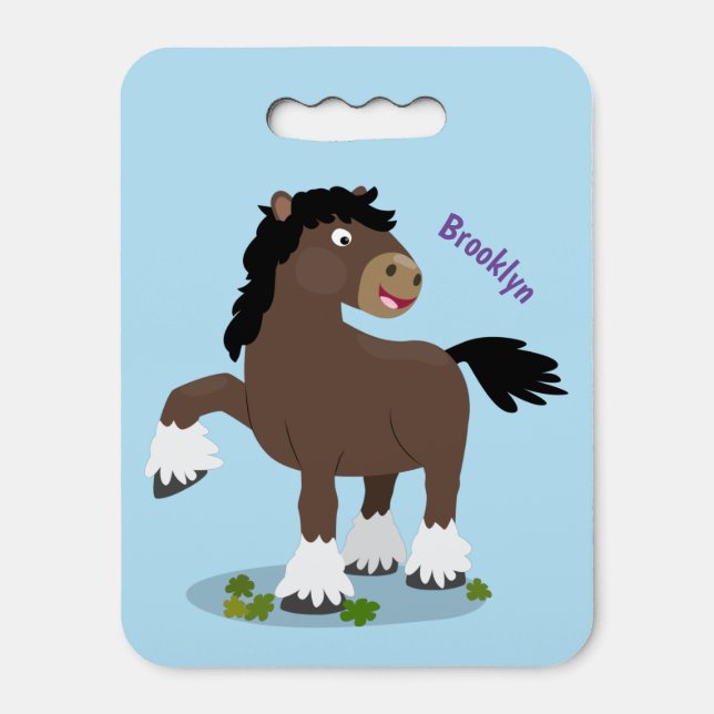 Cute Clydesdale draught horse cartoon illustration Seat Cushion (Front Vertical)