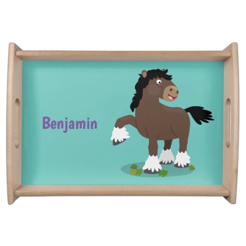 Cute Clydesdale draught horse cartoon illustration Serving Tray