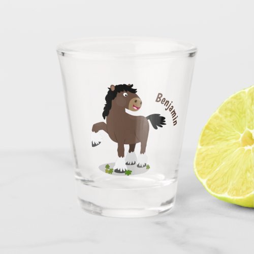Cute Clydesdale draught horse cartoon illustration Shot Glass