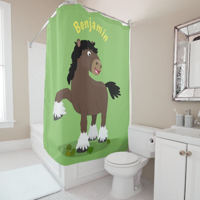 Cute Clydesdale draught horse cartoon illustration Shower Curtain (In Situ)