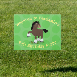 Cute Clydesdale draught horse cartoon illustration Sign
