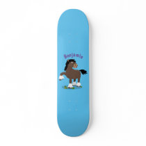 Cute Clydesdale draught horse cartoon illustration Skateboard