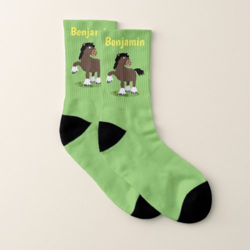 Cute Clydesdale draught horse cartoon illustration Socks