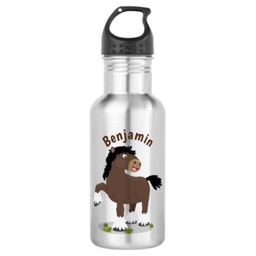 Cute Clydesdale draught horse cartoon illustration Stainless Steel Water Bottle