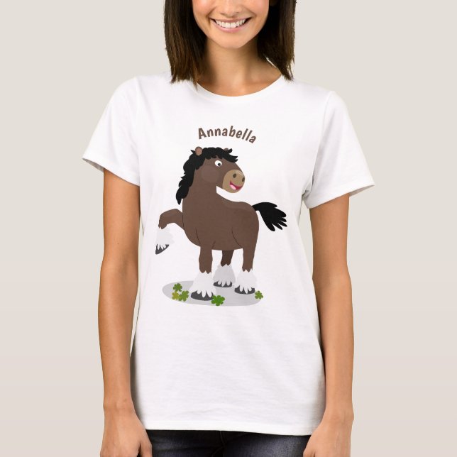 Cute Clydesdale draught horse cartoon illustration T-Shirt (Front)