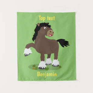 Cute Clydesdale draught horse cartoon illustration Tapestry