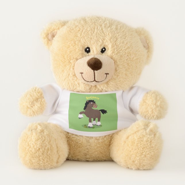 Cute Clydesdale draught horse cartoon illustration Teddy Bear (Front)
