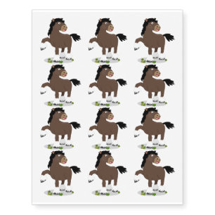 Cute Clydesdale draught horse cartoon illustration Temporary Tattoos