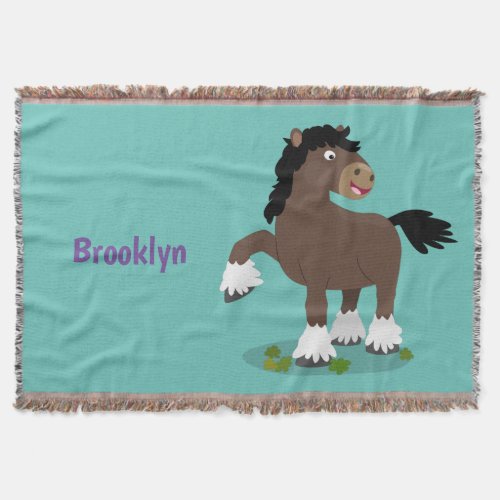 Cute Clydesdale draught horse cartoon illustration Throw Blanket