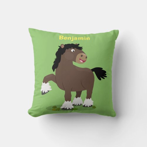 Cute Clydesdale draught horse cartoon illustration Throw Pillow