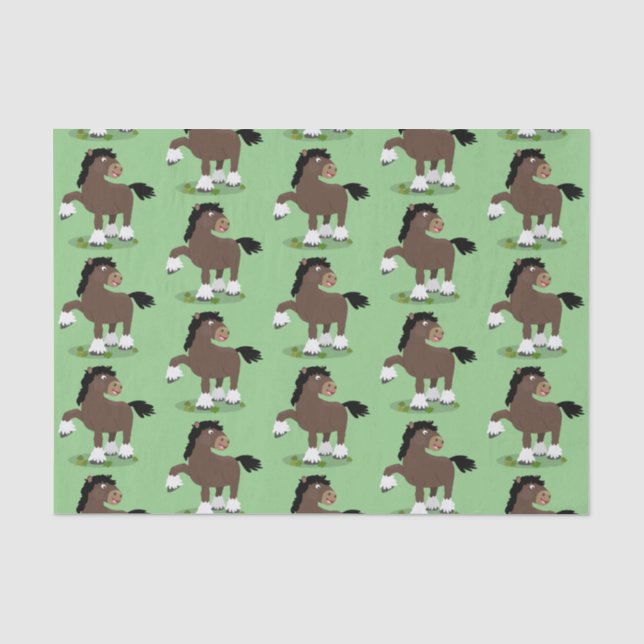 Cute Clydesdale draught horse cartoon illustration Tissue Paper (Front)