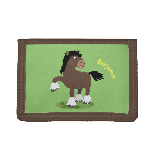 Cute Clydesdale draught horse cartoon illustration Trifold Wallet (Front)