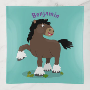Cute Clydesdale draught horse cartoon illustration Trinket Tray