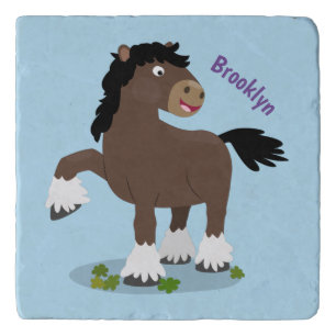 Cute Clydesdale draught horse cartoon illustration Trivet