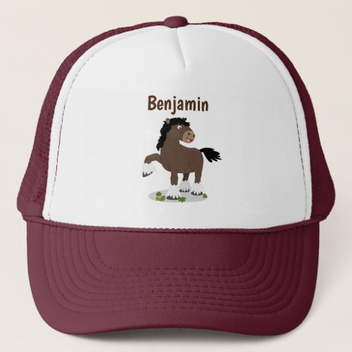 Cute Clydesdale draught horse cartoon illustration Trucker Hat