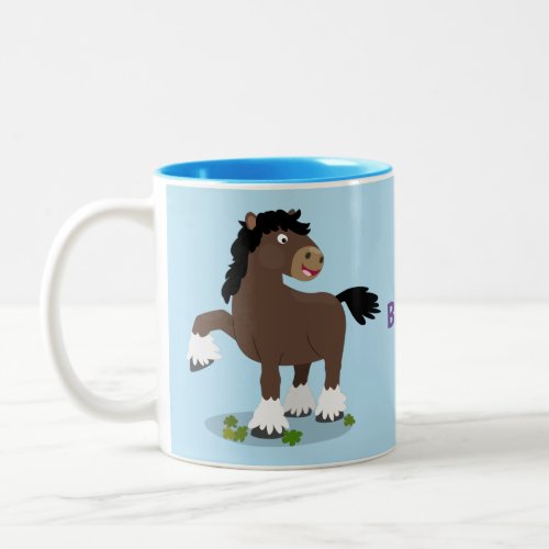 Cute Clydesdale draught horse cartoon illustration Two_Tone Coffee Mug