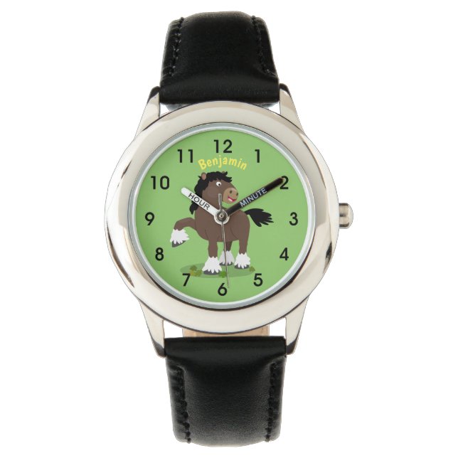 Cute Clydesdale draught horse cartoon illustration Watch (Front)