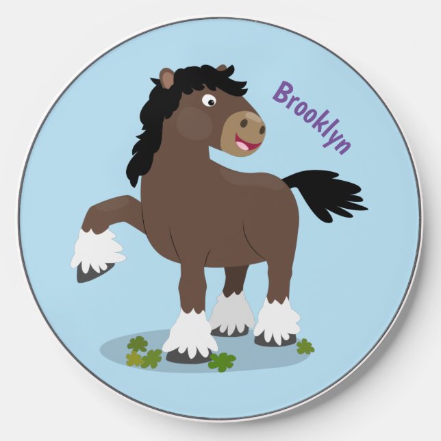 Cute Clydesdale draught horse cartoon illustration Wireless Charger (Front)