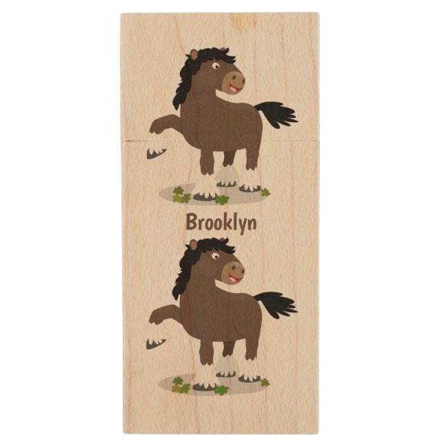 Cute Clydesdale draught horse cartoon illustration Wood Flash Drive (Front Vertical)