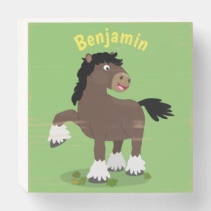 Cute Clydesdale draught horse cartoon illustration Wooden Box Sign