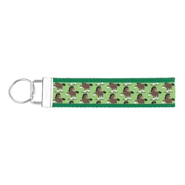 Cute Clydesdale draught horse cartoon illustration Wrist Keychain (Keys on Left)