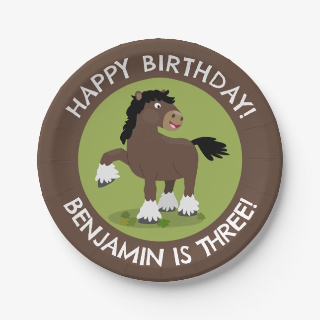 Cute Clydesdale horse personalised birthday Paper Plates (Front)