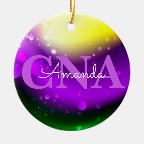 Cute CNA Mardi Gras Personalized Name  Ceramic Ornament