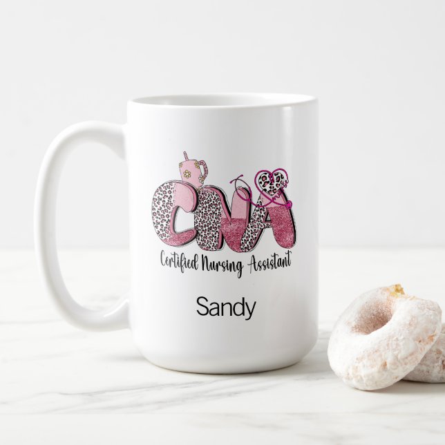 Cute CNA Western Typography 15 Ounce Coffee Mug (With Donut)