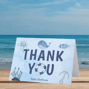 Cute Coastal Baby Shower Ocean Animals Letterpress Thank You Card