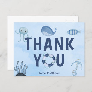 Cute Coastal Baby Shower Ocean Animals Thank You Postcard