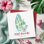 Cute Coastal Christmas Cards<br><div class="desc">Send warm wishes and sunny vibes with these cute Xmas cards — a perfect choice for Florida Christmas cards, a laid-back Hawaii holiday, or even Christmas in July 2025! This customizable Christmas card showcases my original hand-painted watercolor Santa and surfboard artwork in festive shades of turquoise blue, red, and green,...</div>
