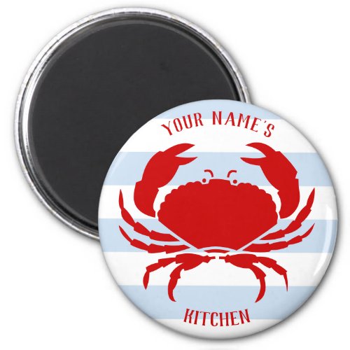 Cute coastal crab with your name nautical beach magnet