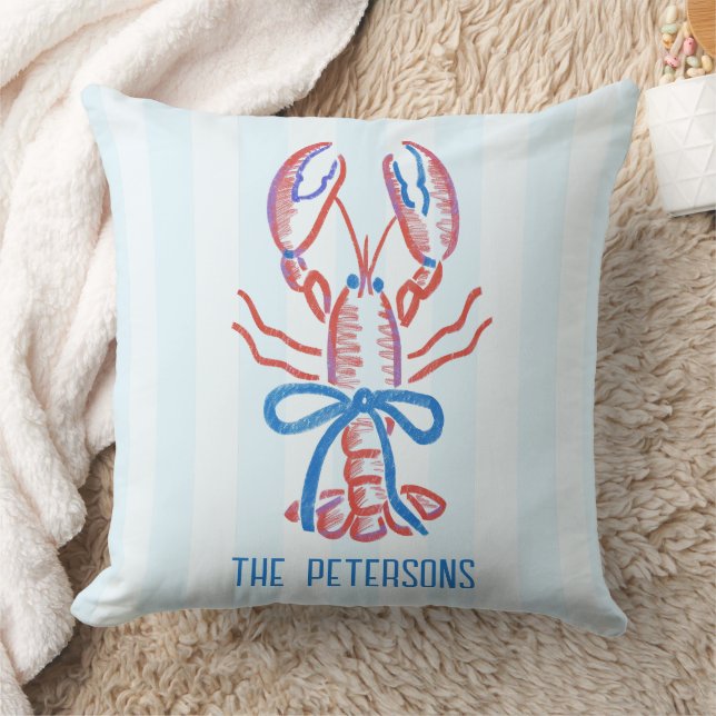 Cute Coastal Hand Drawn Lobster  Throw Pillow (Blanket)