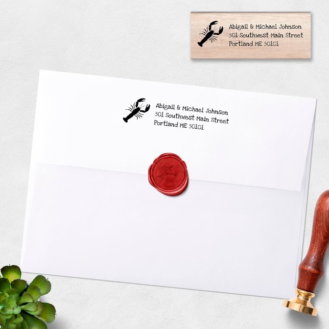 Cute Coastal Lobster + Handwritten Return Address Rubber Stamp (Creator Uploaded)
