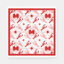 Cute Coastal Lobster Red &amp; White Monogram Pattern Napkins