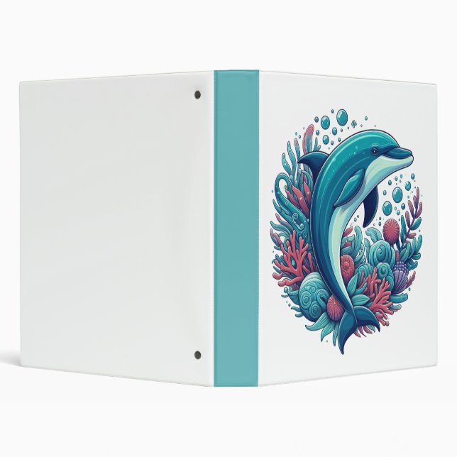 Cute, coastal/nautical dolphin  3 ring binder (Background)