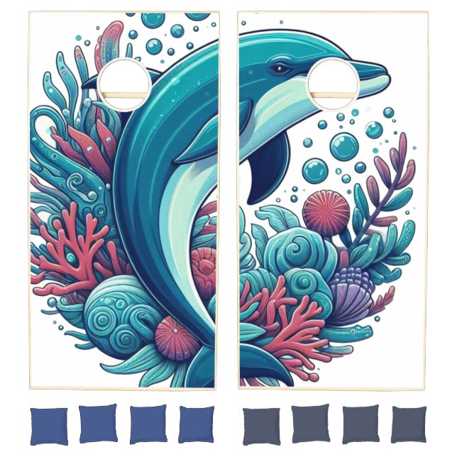 Cute, coastal/nautical dolphin  cornhole set (Set)
