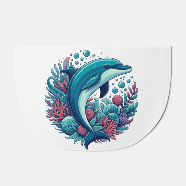 Cute, coastal/nautical dolphin  doormat (Front)