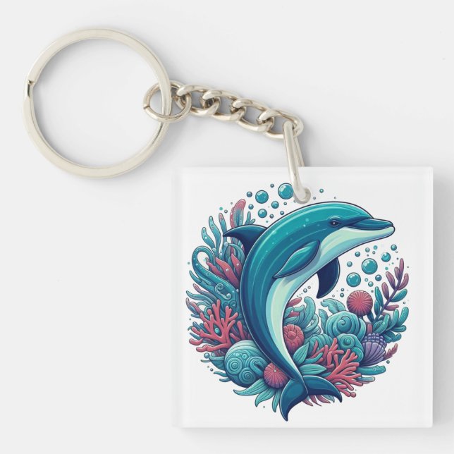 Cute, coastal/nautical dolphin  keychain (Front)