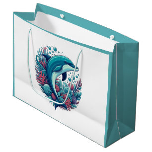Cute, coastal/nautical dolphin large gift bag