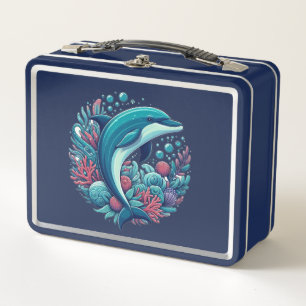 Cute, coastal/nautical dolphin metal lunch box