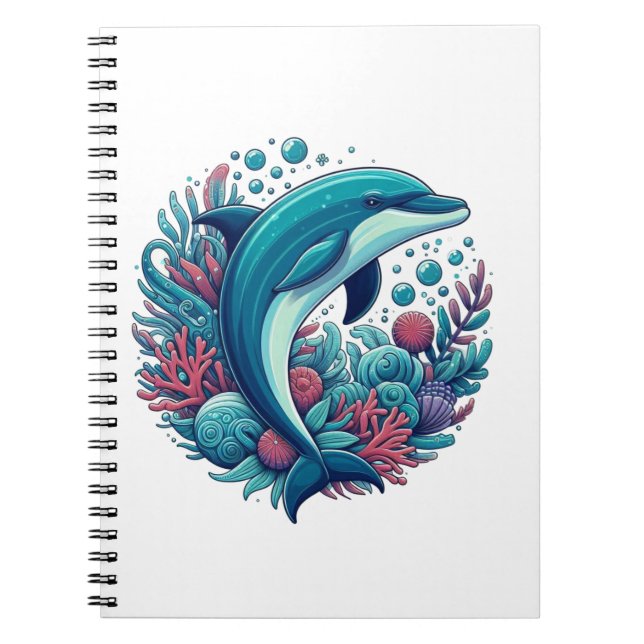 Cute, coastal/nautical dolphin  notebook (Front)