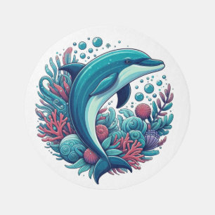 Cute, coastal/nautical dolphin  outdoor rug