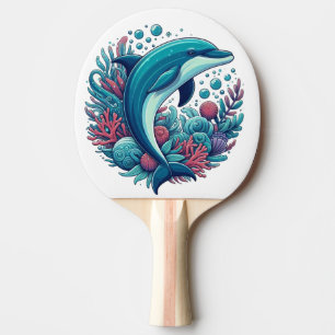 Cute, coastal/nautical dolphin ping pong paddle