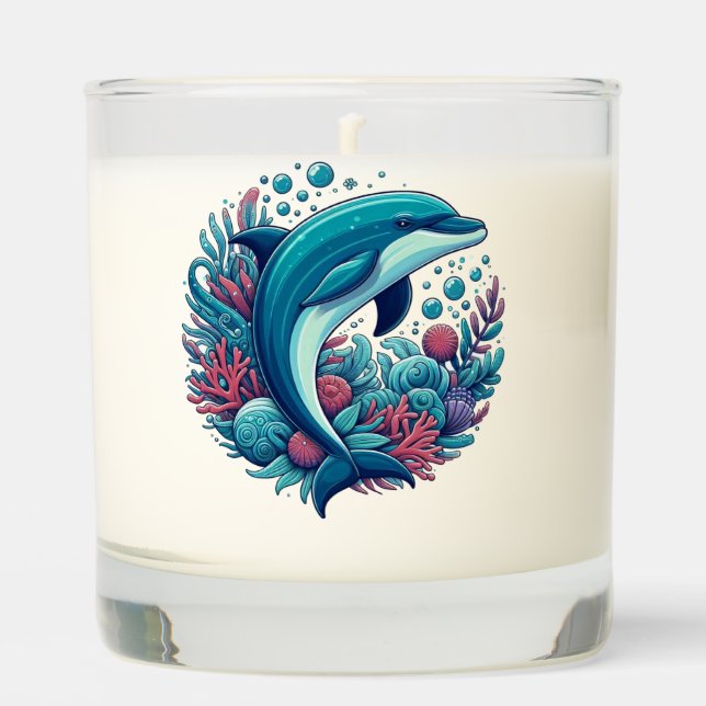 Cute, coastal/nautical dolphin  scented candle (Front)
